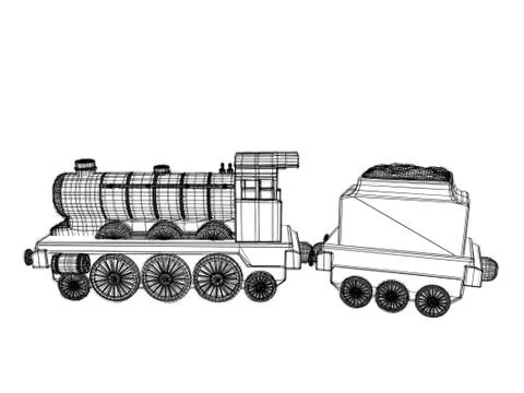 3d toy train wireframe Stock Illustration