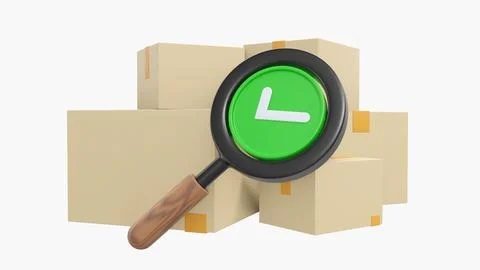 3D Tracking parcel in cardboard box. Order delivery confirmation. Stockillustratie