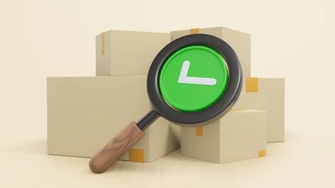3D Tracking parcel in cardboard box. Order delivery confirmation. Stock Illustration