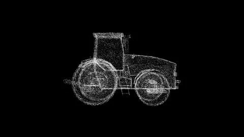3D tractor on black bg. Object dissolved white flickering particles. Business Stockillustratie