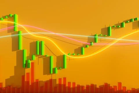 3D trading chart on a yellow background. Concept of trade, technology, inve.. Stock Photos