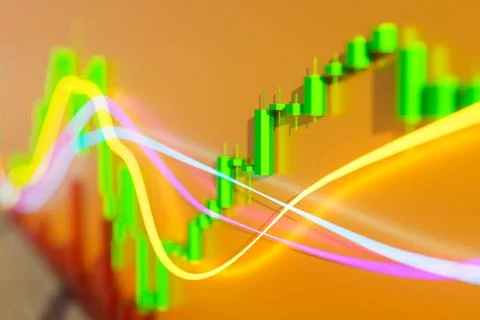 3D trading chart on a yellow background. Concept of trade, technology, inve.. Stock Photos