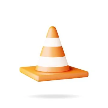 3D Traffic Cone Icon Isolated on White Stock Illustration