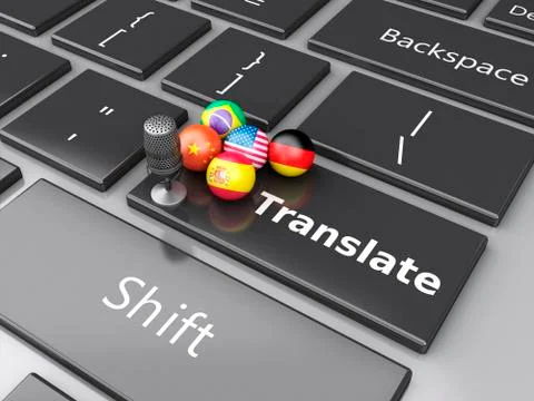 3d Translate foreign languages on computer keyboard 스톡 일러스트