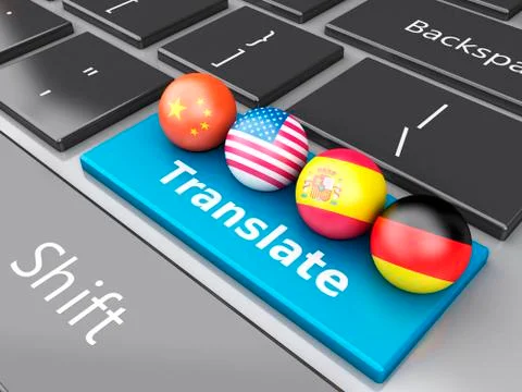 3d Translate foreign languages on computer keyboard 스톡 일러스트