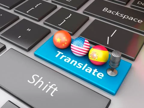 3d Translate foreign languages on computer keyboard 스톡 일러스트