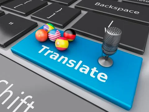 3d Translate foreign languages on computer keyboard 스톡 일러스트