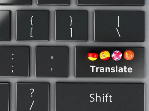 3d Translate foreign languages on computer keyboard 스톡 일러스트