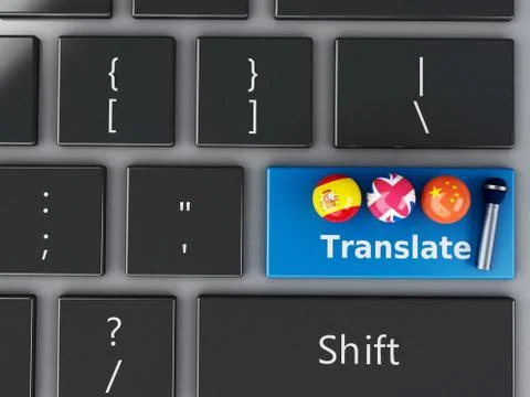 3d Translate foreign languages on computer keyboard 스톡 일러스트