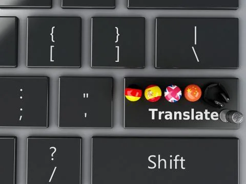 3d Translate foreign languages on computer keyboard Illustrazione stock