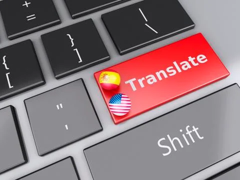 3d translation button on computer keyboard. translating concept. Stock Illustration