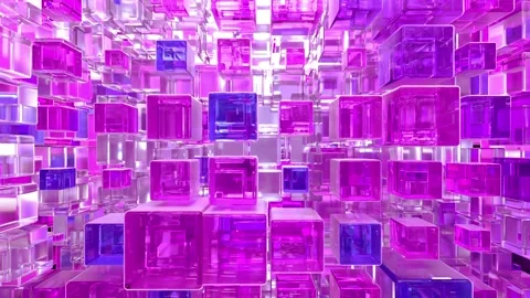 3d translucent glass abstract square cube. Seamless loop vj. 3d render cube loop 動画素材 317132482