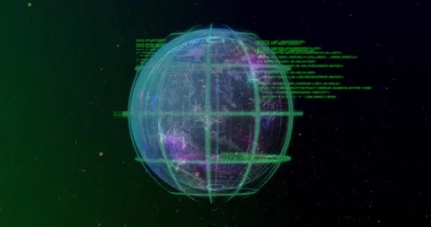 3D translucent globe floating in space showing green gridlines glowing network Stock Footage 309106142