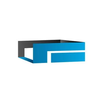 3d transparent abstract blue grey color perspective box logo Stock Illustration