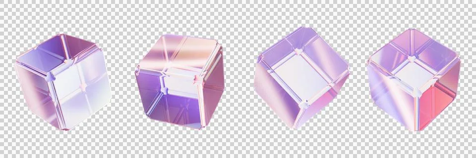 3D transparent cube set, abstract geometric shape glasses render icon Stock Illustration