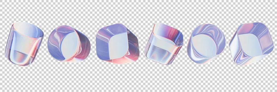 3D transparent cube set, abstract shape glasses render icon, geometric Stock Illustration