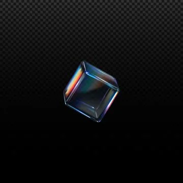 3D transparent glossy crystal cube with holographic dispersion effect vector Stock Illustration