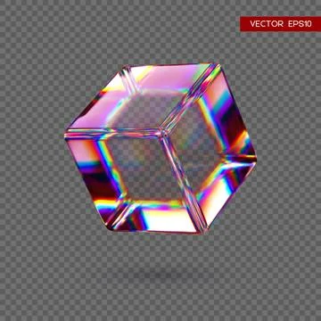 3d transparent glossy cube with dispersion effect. Stock Illustration
