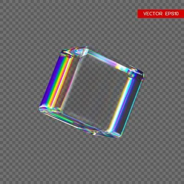 3d transparent glossy cube with dispersion effect. Rainbow colors reflectio.. Illustrazione stock