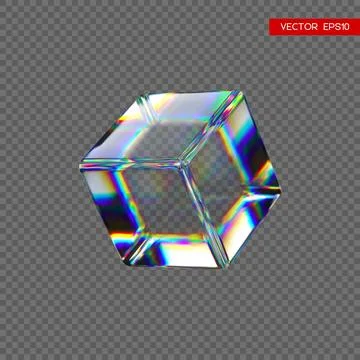 3d transparent glossy cube with dispersion effect. Rainbow colors reflection  Stock Illustration