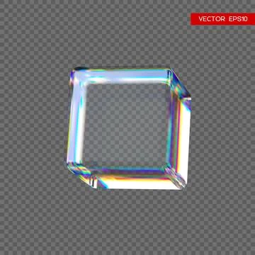 3d transparent glossy cube with dispersion effect. Rainbow colors reflectio.. Ilustración de archivo