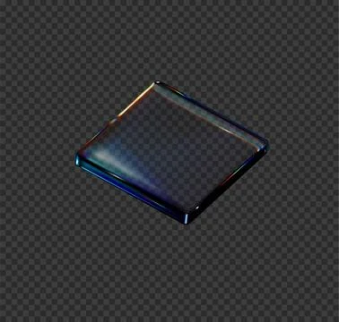 3D transparent glossy glass rectangle shape with blue holographic dispersion  스톡 일러스트
