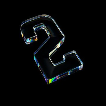 3d Transparent glossy number 2 with dispersion effect. Rainbow colors reflection Illustrazione stock