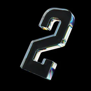 3d Transparent glossy number 2 with dispersion effect. Rainbow colors reflection Illustrazione stock