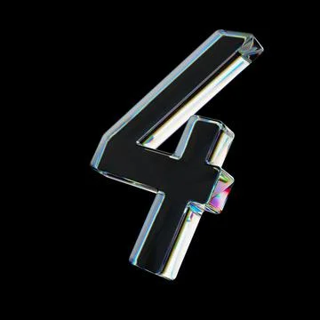 3d Transparent glossy number 4 with dispersion effect. Rainbow colors reflection Stock Illustration