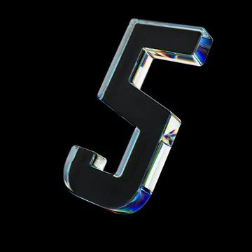 3d Transparent glossy number 5 with dispersion effect. Rainbow colors reflection Illustrazione stock