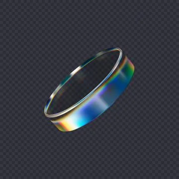 3d transparent glossy round disc with dispersion effect. Rainbow colors Illustrazione stock