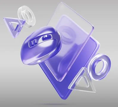 3d transparent purple computer mouse on pad for video game. Glass holographic Illustrazione stock