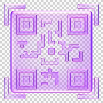 3D transparent QR code symbol in purple gradient, representing quick respon.. Stock Illustration