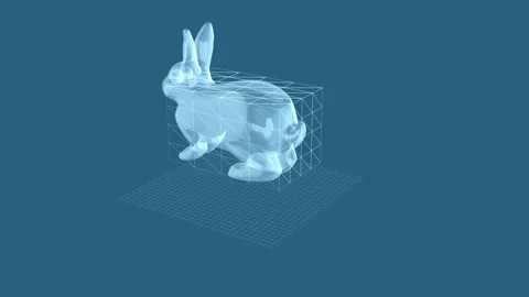 3D Transparent Rabbit Inside Wireframe Cube with Blue Background 库存影片 344032489