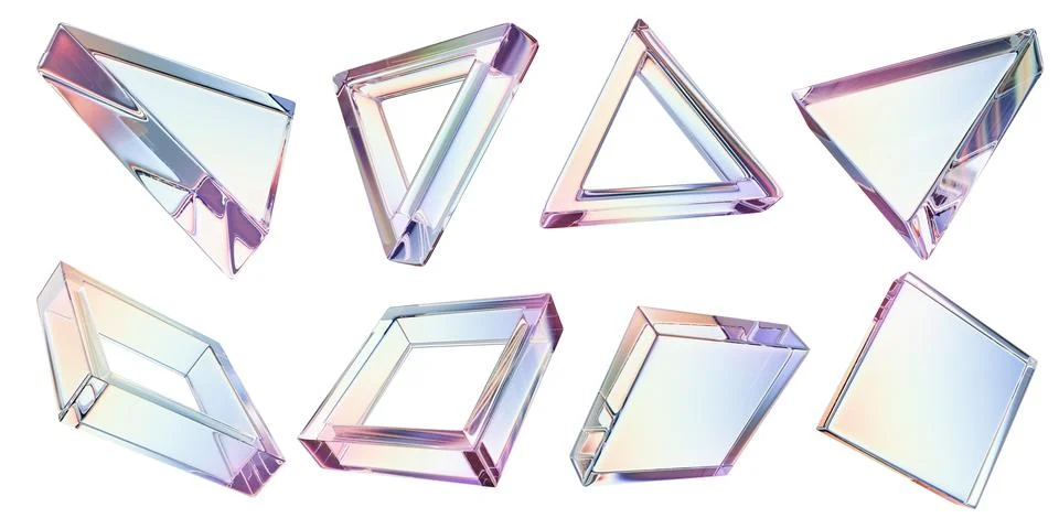 3D transparent triangle square glasses composition, abstract geometric Ilustração Stock