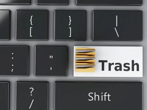 3d Trash button and folders on the computer keyboard. Illustrazione stock