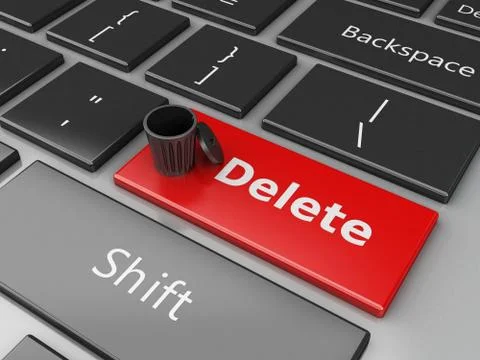 3d Trash can on the computer keyboard. Illustrazione stock