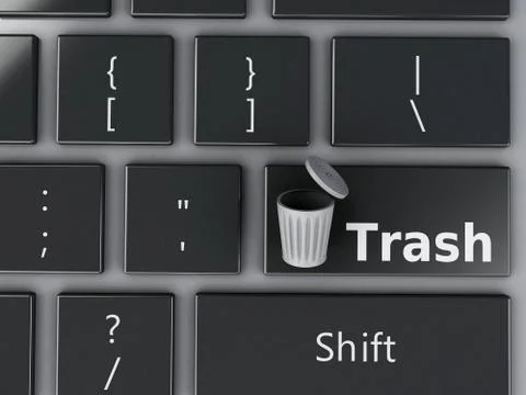 3d Trash can on the computer keyboard. Illustrazione stock