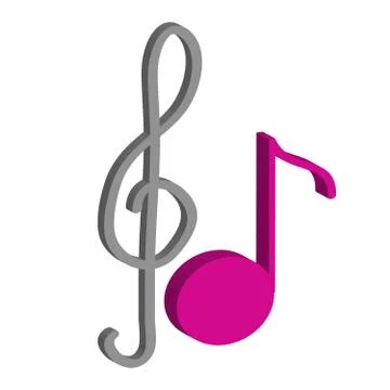 3D treble clef with note isolated on white background Stock Illustration