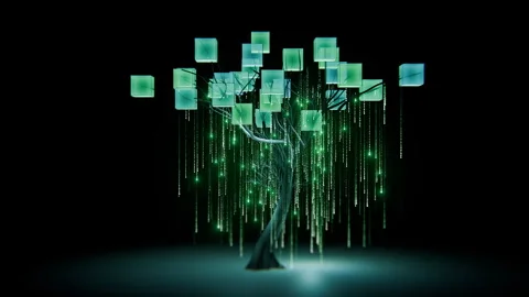3D Tree with Glowing Matrix Binary Code Animation Stock Footage 298451671