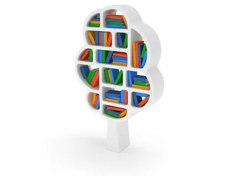 3d Tree of knowledge. Bookshelf on white. Stock Illustration