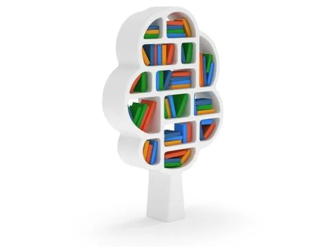 3d Tree of knowledge. Bookshelf on white. Stock Illustration