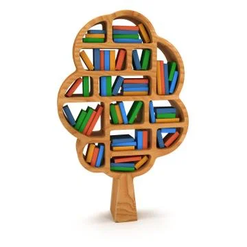 3d Tree of knowledge. Bookshelf on white. Stock Illustration