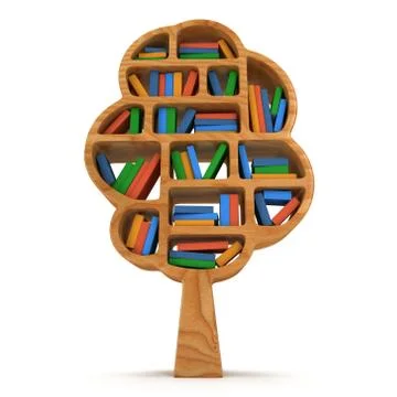 3d Tree of knowledge. Bookshelf on white. 스톡 일러스트