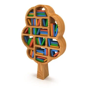 3d Tree of knowledge. Bookshelf on white. Illustrazione stock