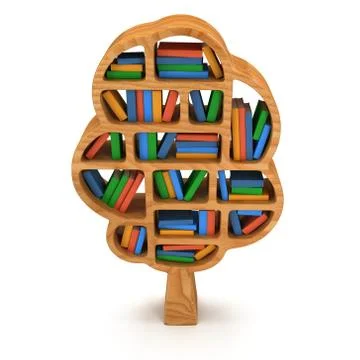 3d Tree of knowledge. Bookshelf on white. Illustrazione stock