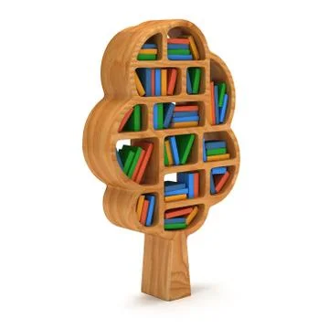 3d Tree of knowledge. Bookshelf on white. Stock Illustration