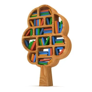 3d Tree of knowledge. Bookshelf on white. Stock Illustration