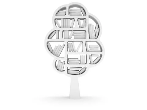 3d Tree of knowledge. Bookshelf on white. 스톡 일러스트