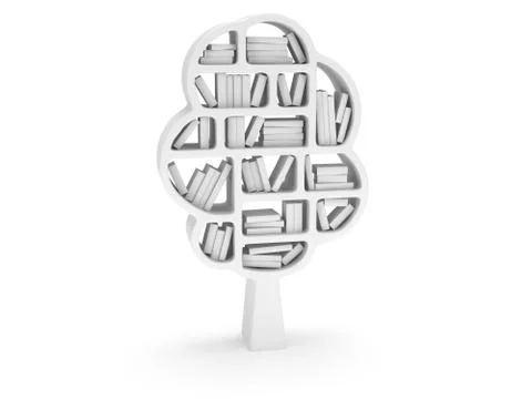 3d Tree of knowledge. Bookshelf on white. Stock Illustration
